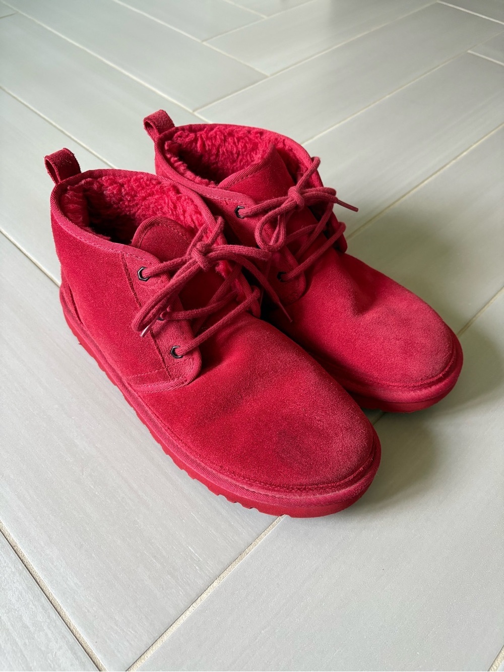 UGG Neumel Red Suede Lace-Up Boots